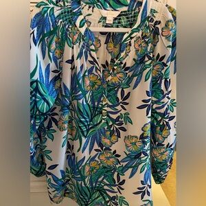 Lilly Pulitzer Blue and Green Patterned Top.  Silk Top.  New without tags.